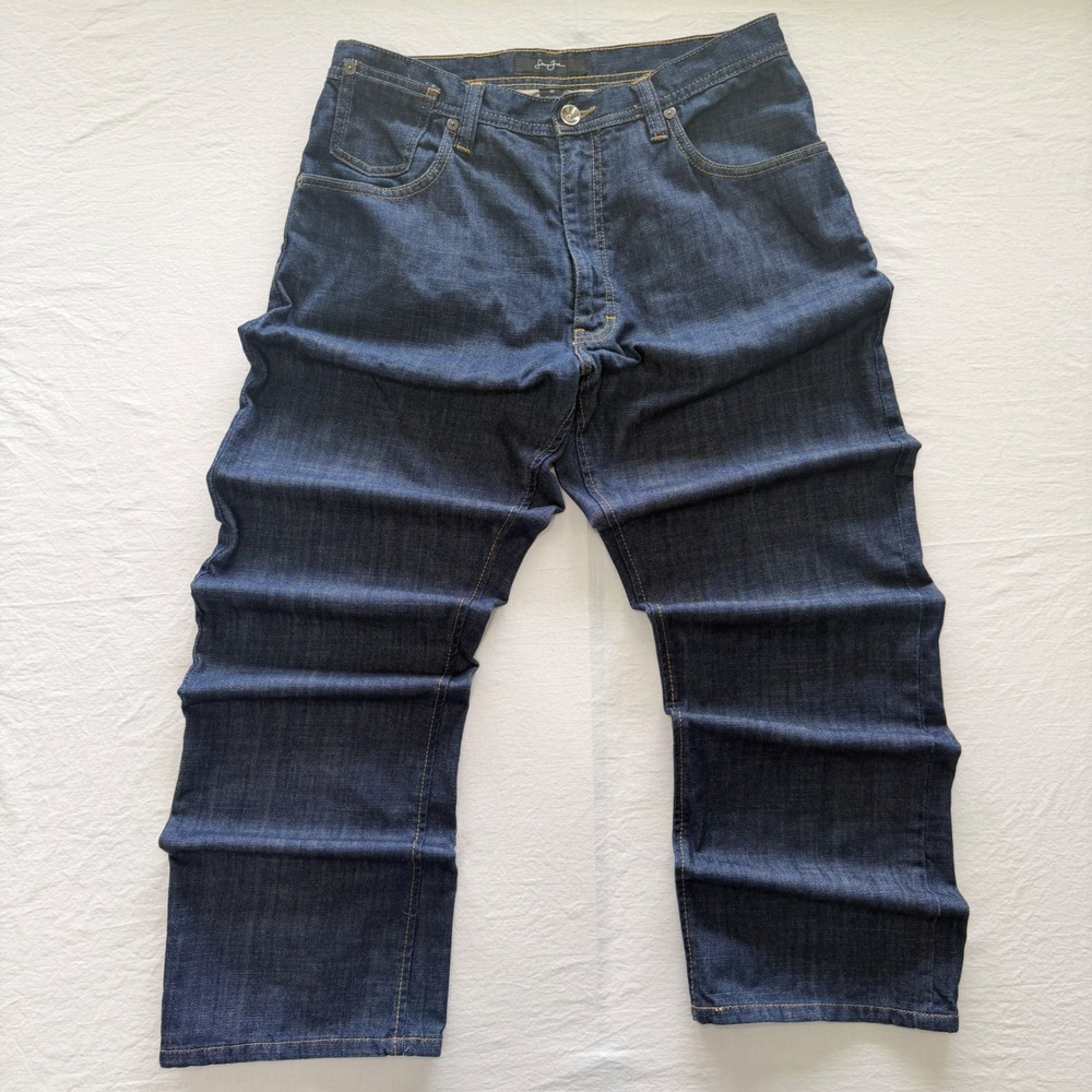 Sean John Jeans Mens 32 Dark Blue Denim Embroidered Pocket Cotton Y2K Style - Picture 2 of 8